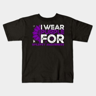 Epilepsy Awareness I Wear Purple for Epilepsy Sunflower Kids T-Shirt